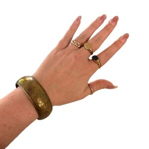 Vintage Hammered Brass Bangle Bracelet Boho Artisan Mid Century Modern